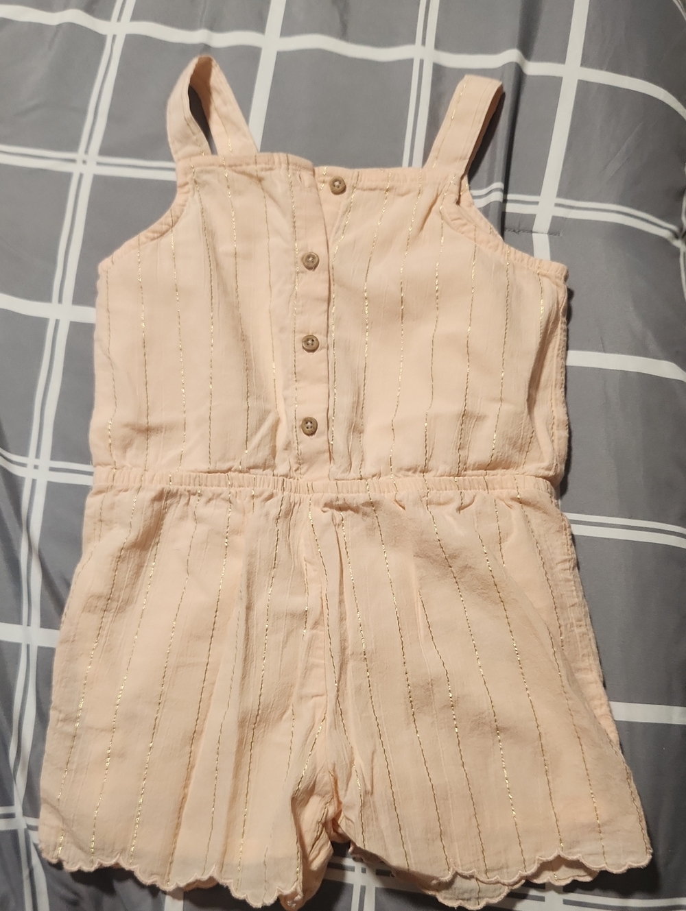 Carter's Peach Sleeveless Romper with Gold Stitching